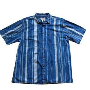 Territory Ahead Blue Striped Short Sleeve Button Up Shirt XL Cotton Textured Y2K